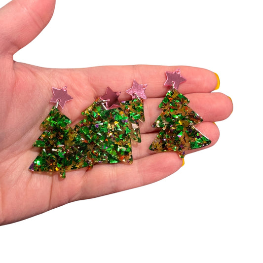 4pcs Beautiful Christmas Tree with Pink Star Topper Charms