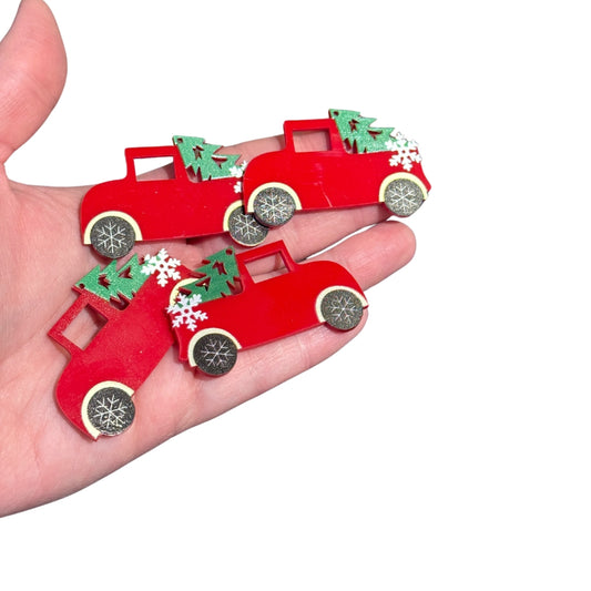 4pcs Red Pick Up truck with Christmas Tree Charms