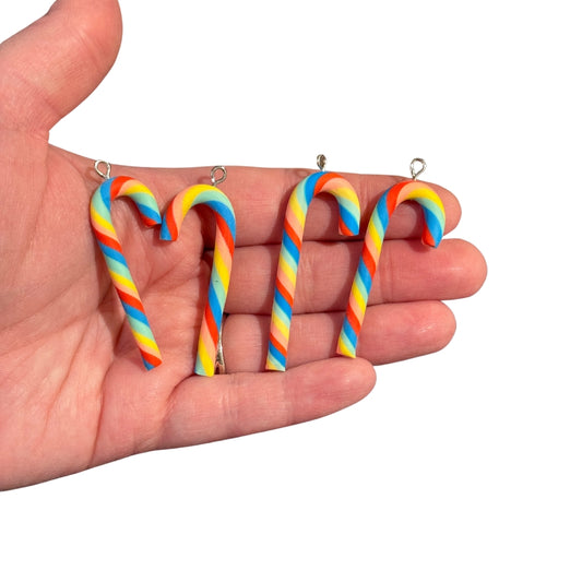 4pcs Rainbow Striped Candy Cane Charms