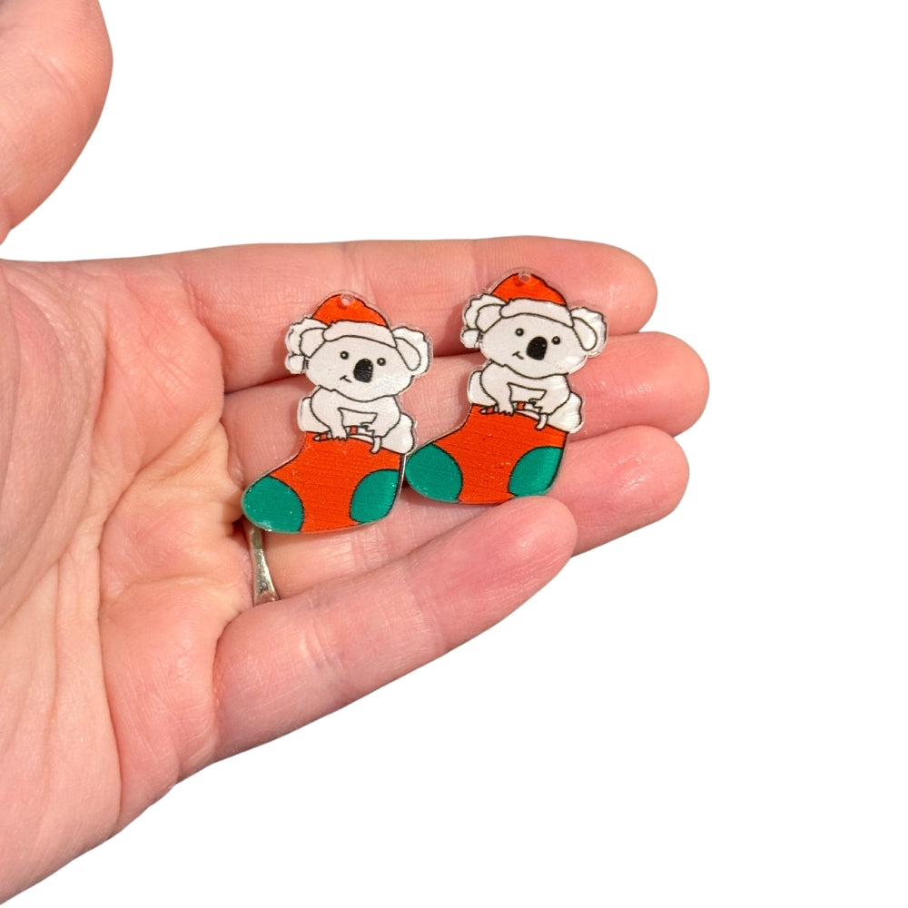 2pcs Koala Bear in Christmas Stocking Charms