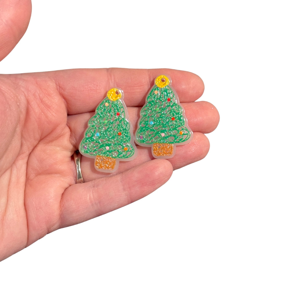 2pcs Scribbled Christmas Tree Charms