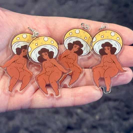 4pcs Curvy Brown woman mushroom Charms