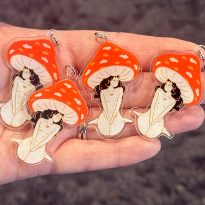 4pcs woman on knees red mushroom Charms