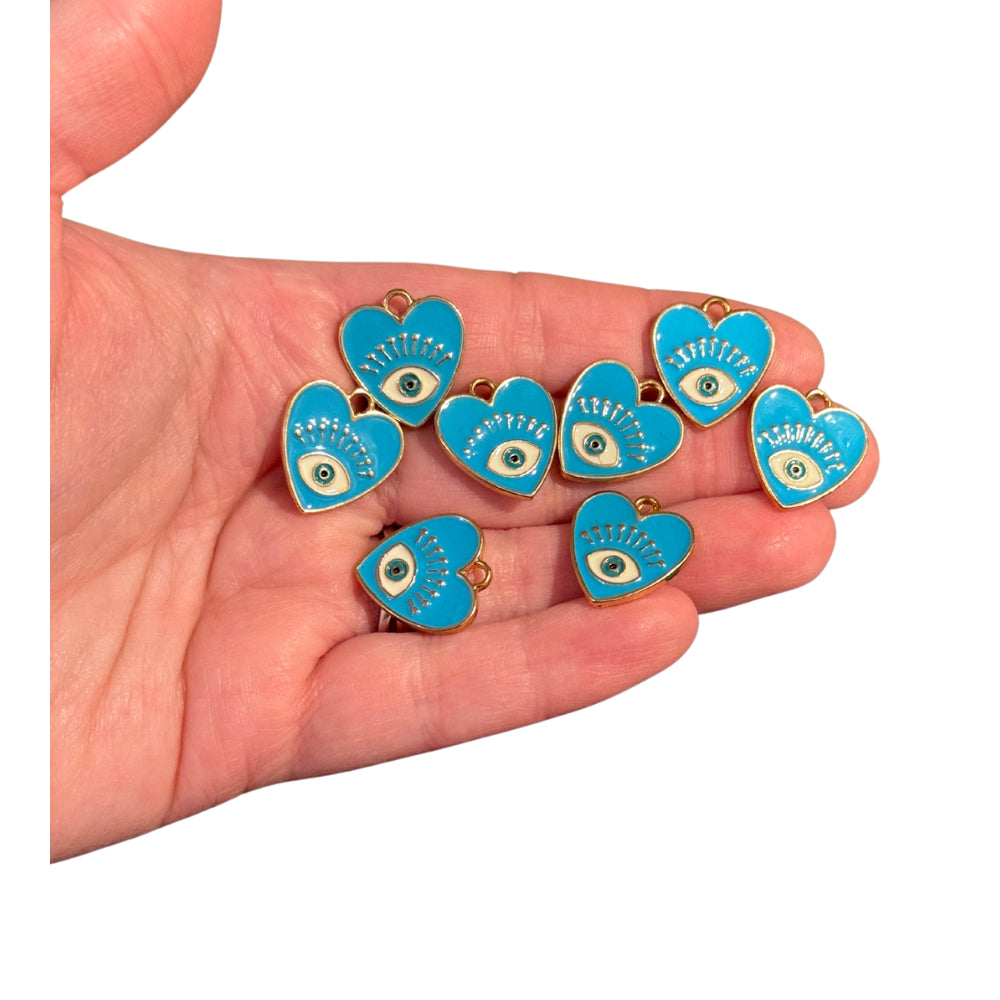 8pcs Blue heart Evil Eye Charms