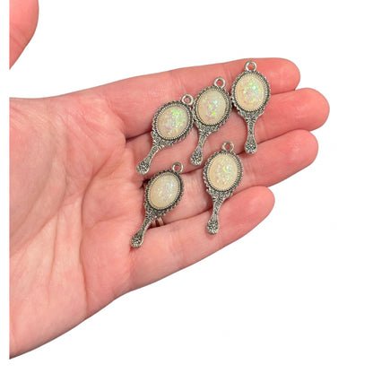 5pcs Vintage Pearl Mirror Charms