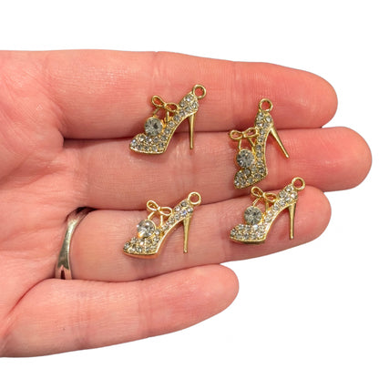 4pcs Glitzy High Heel Charm Gold or Silver tone