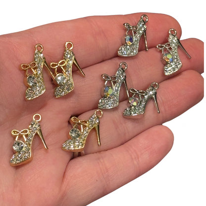 4pcs Glitzy High Heel Charm Gold or Silver tone