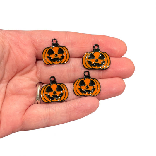 4pcs Black Enamel Pumpkin charms