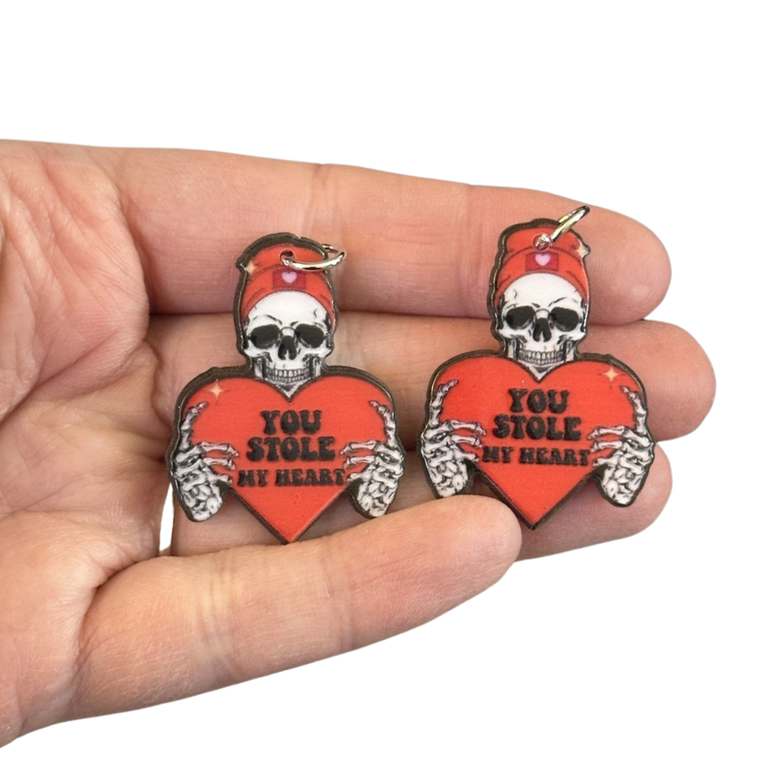 8pcs You Stole my Heart Skeleton Charms