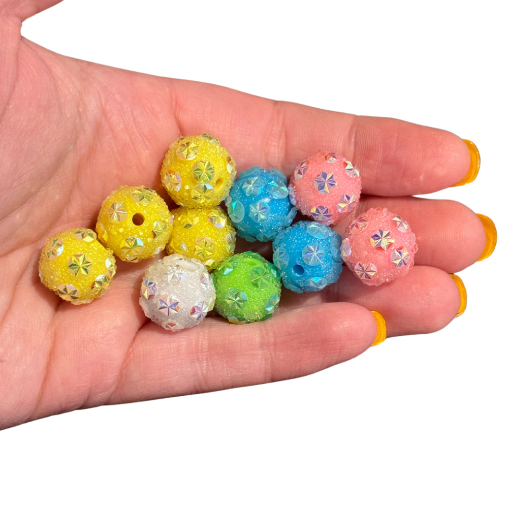 10pcs Glitzy Green Yellow Blue Pink White Focal Beads