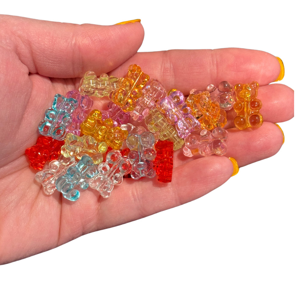 24pcs Red, Pink, Green, Blue, Orange, Yellow, Clear, Purple Gummy Bear Focal Beads