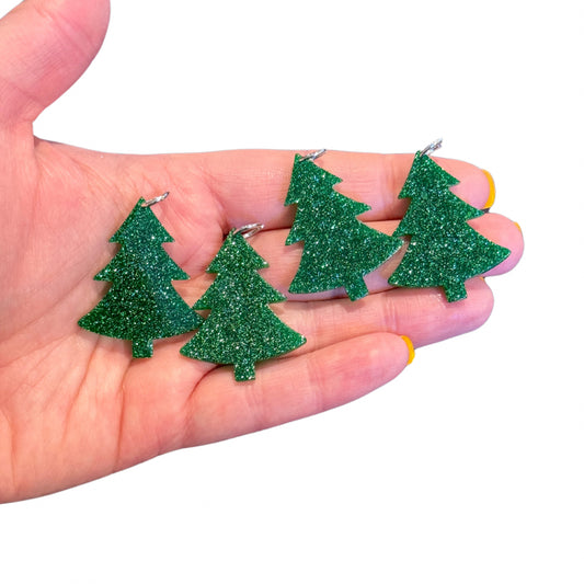 4pcs Green Glitter Cut Out Christmas Tree Charms