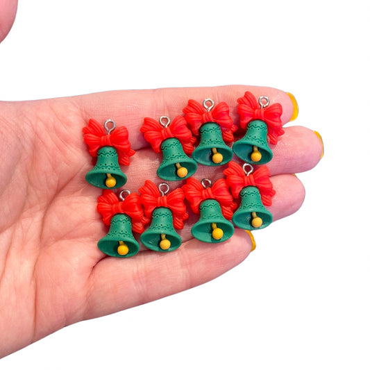 8pcs Christmas Green & Red Church Bell Charms