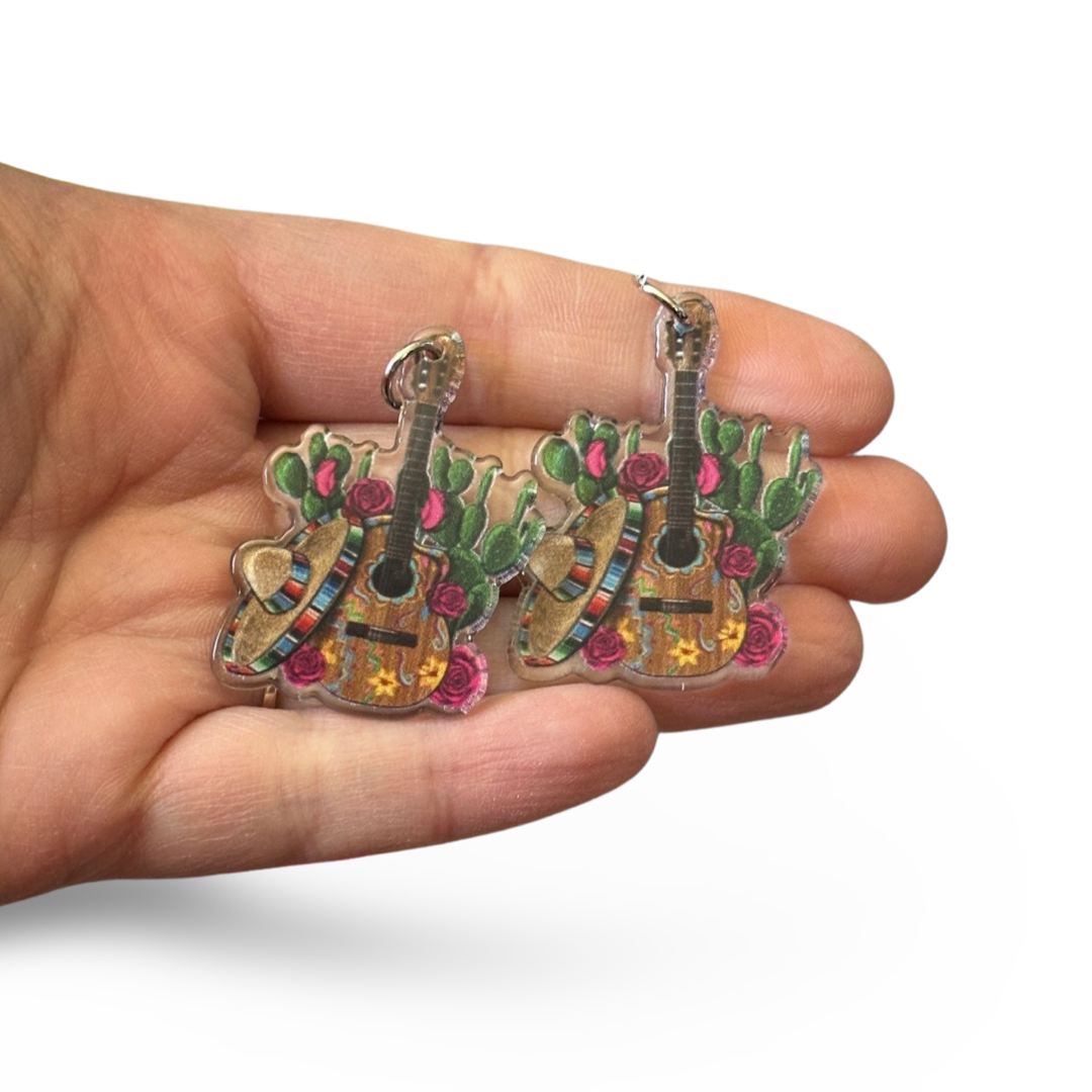 4pcs Mexican guitar Sombrero Charms