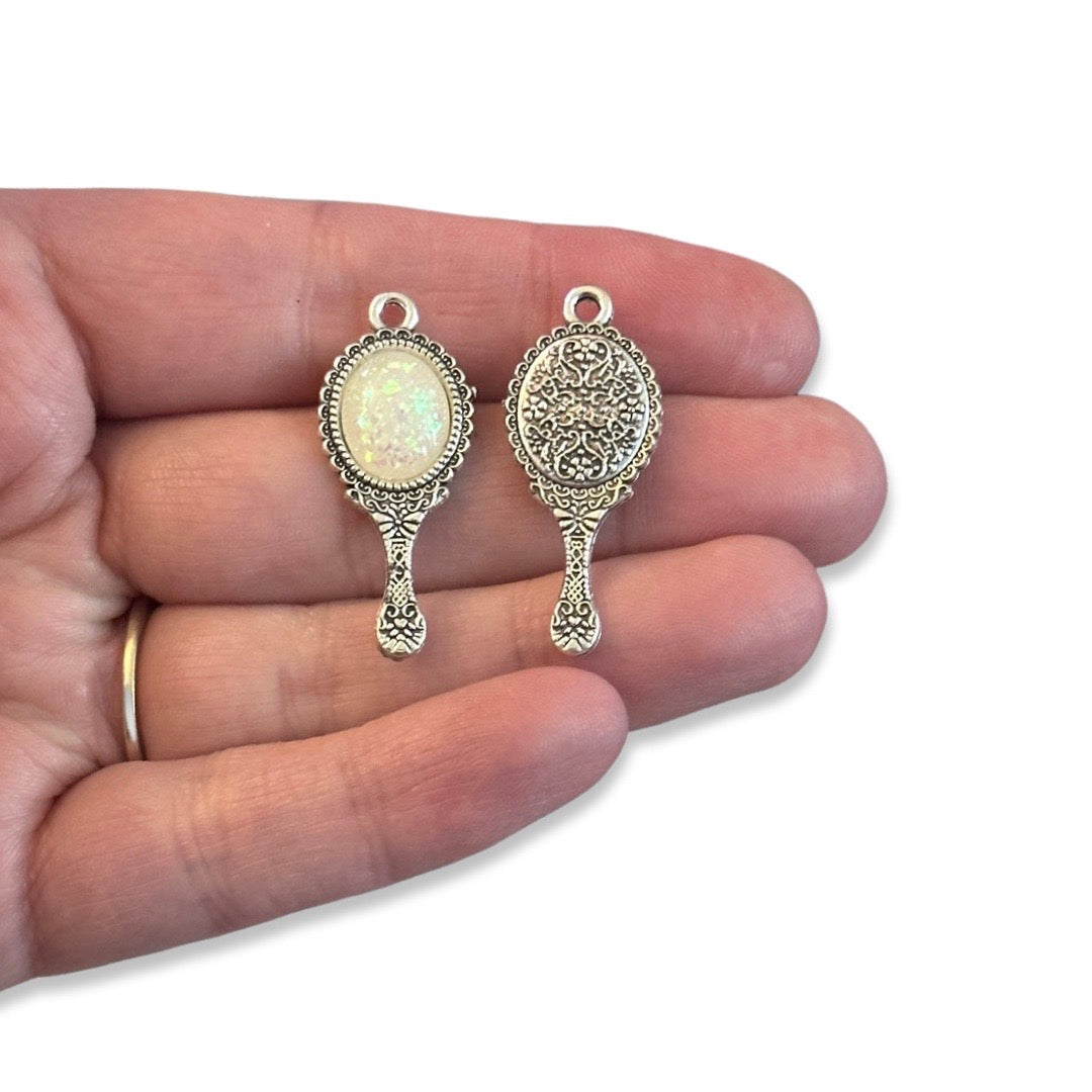 5pcs Vintage Pearl Mirror Charms