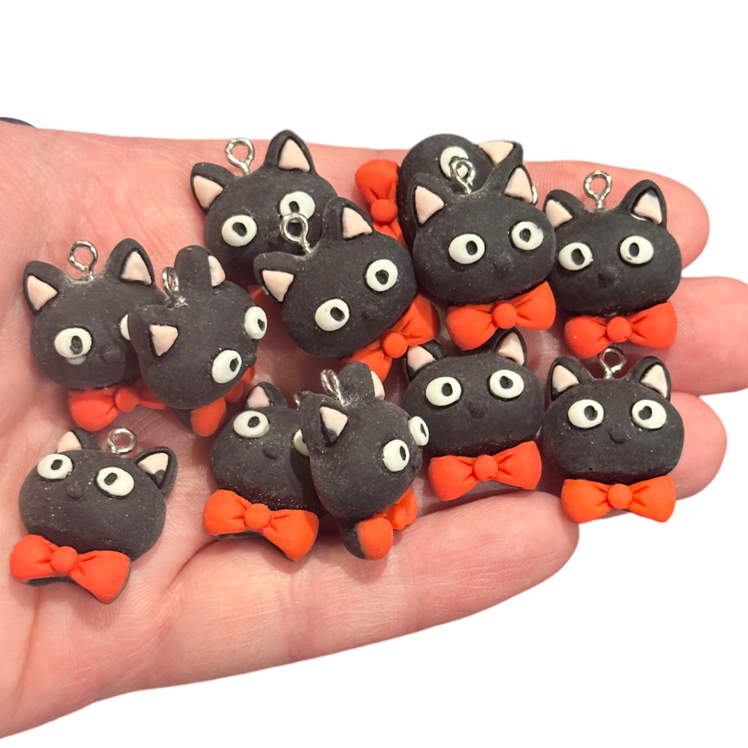 12pcs Black cat red bow tie Charms