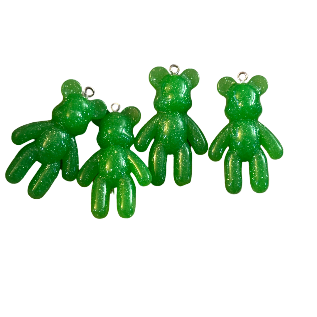 4pcs Neon Green Teddy Bear Charms