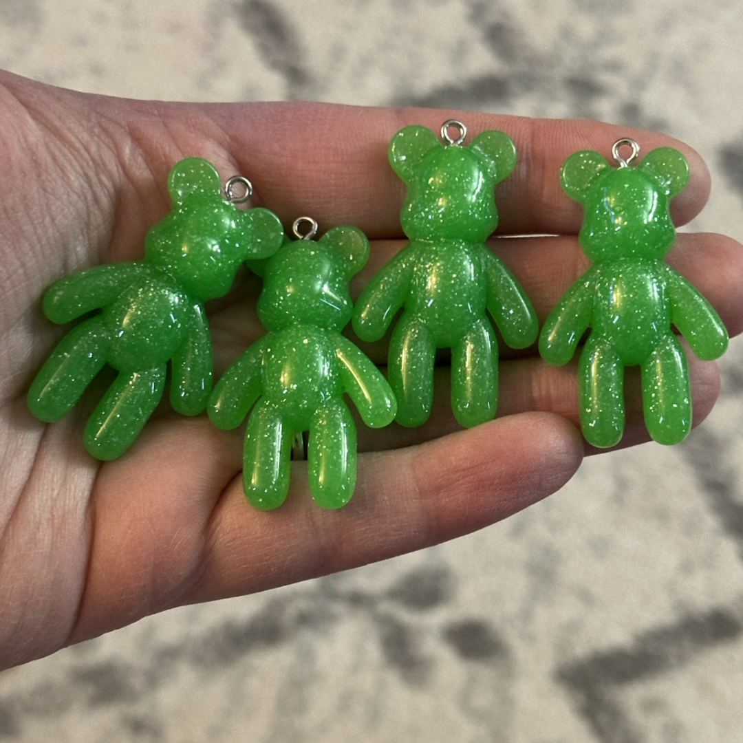 4pcs Neon Green Teddy Bear Charms