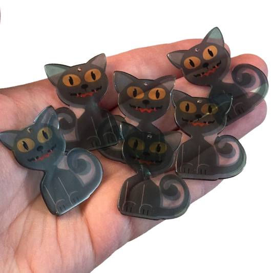 6pcs Black Cat With Yellow Eyes Charms