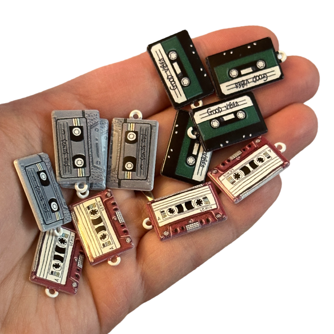 12pcs Red, grey and green Cassette Tape Charms