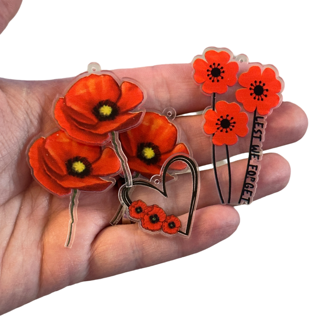 5pcs Poppy Flower Set of Charms