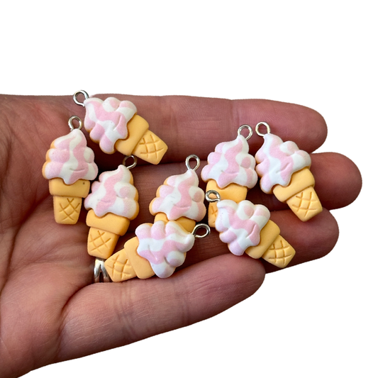 8pcs Pink swirl Ice Cream Cone Charms