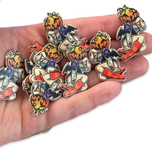 8pcs Sexy Curvy Halloween pumpkin head woman charms