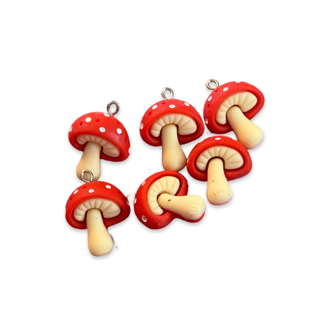 6pcs Red Mushroom Charms