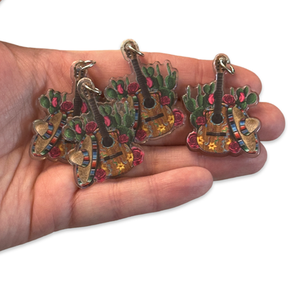 4pcs Mexican guitar Sombrero Charms