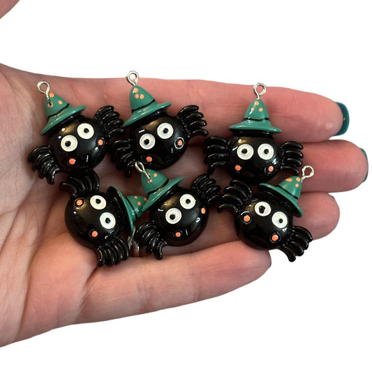 6pcs Spider in witches hat Charms