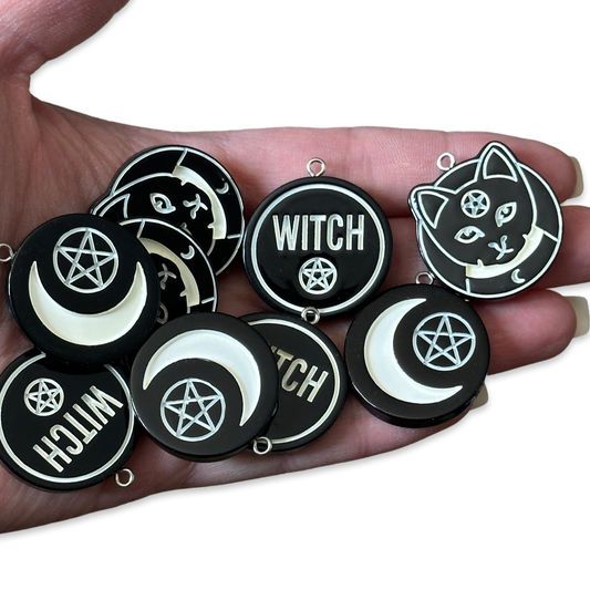 9pcs Witch Moon Cat charms