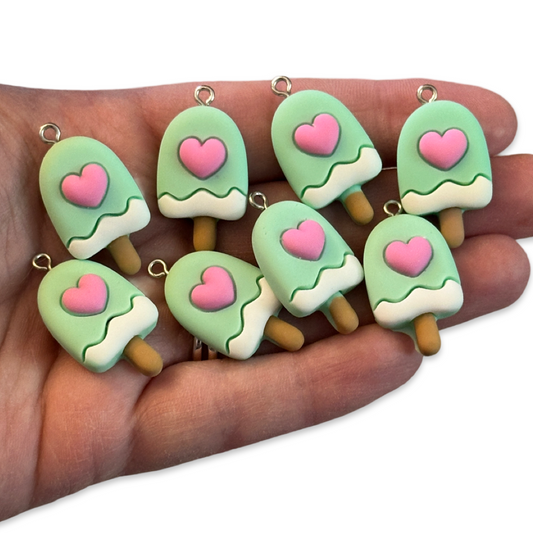 8pcs Mint ice cream popsicle Charms