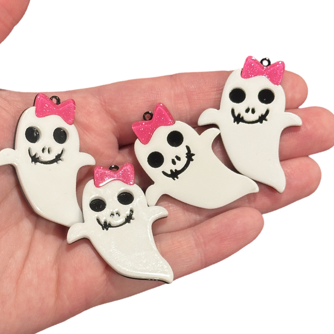 4pcs Ghost with pink bow Charms