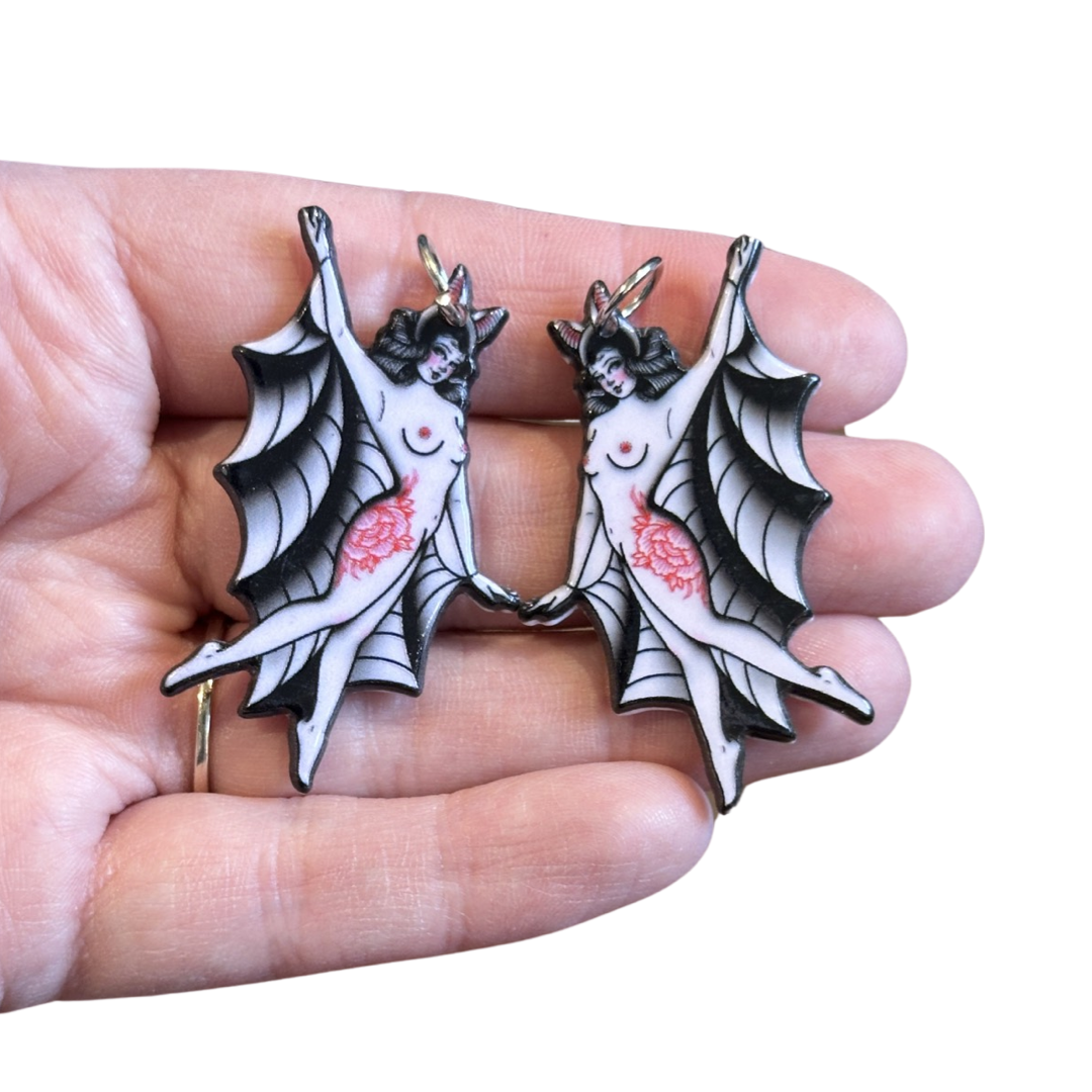 4pcs Winged Tatted Bat woman charms