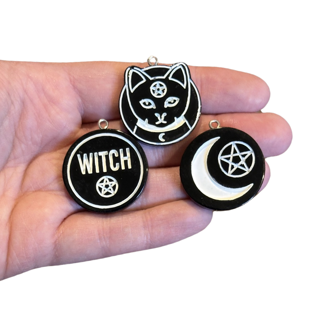 9pcs Witch Moon Cat charms