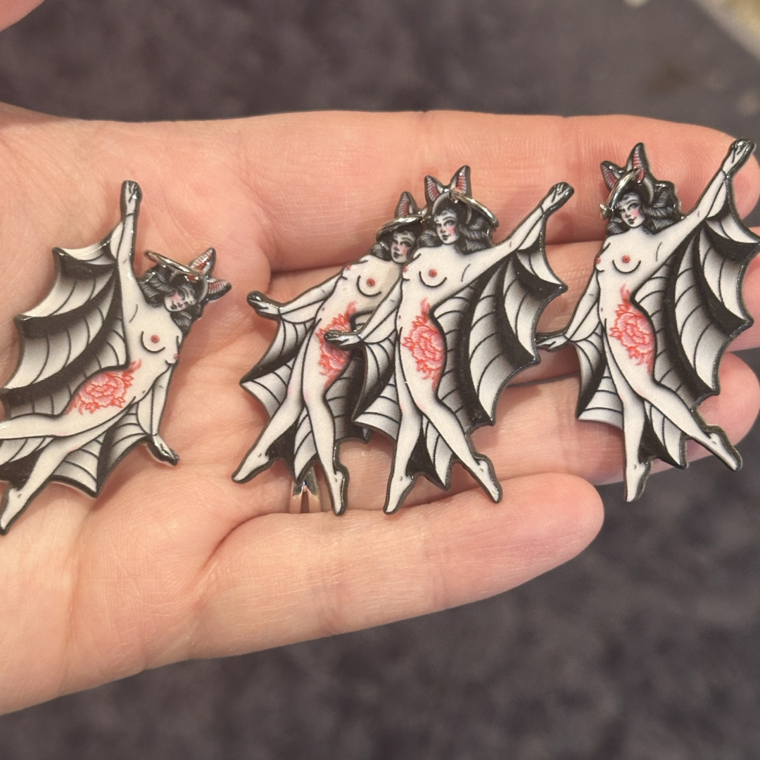 4pcs Winged Tatted Bat woman charms