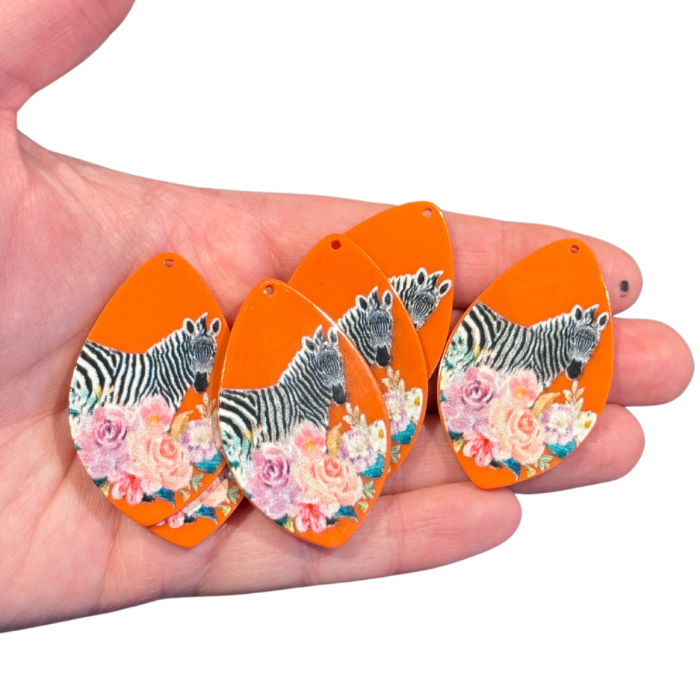 6pcs Zebra & flowers on orange charms