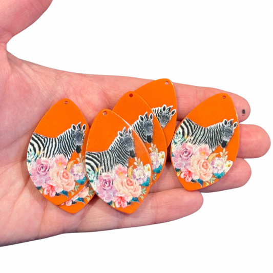 6pcs Zebra & flowers on orange charms