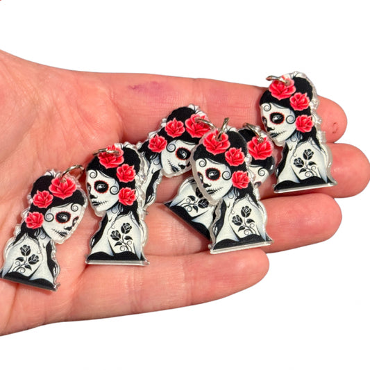 6pcs Red Rose Sugar Skull Charms LAST SET!