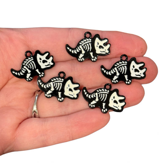 5PCS Rhinoceros Black & White Skeleton Dinosaur Charms