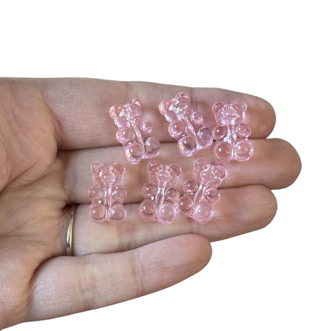 6pcs Pink Transparent Gummy Bear Hanger Beads