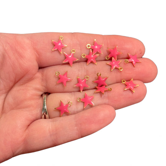 14pcs Tiny Small Pink and Gold Star Charms