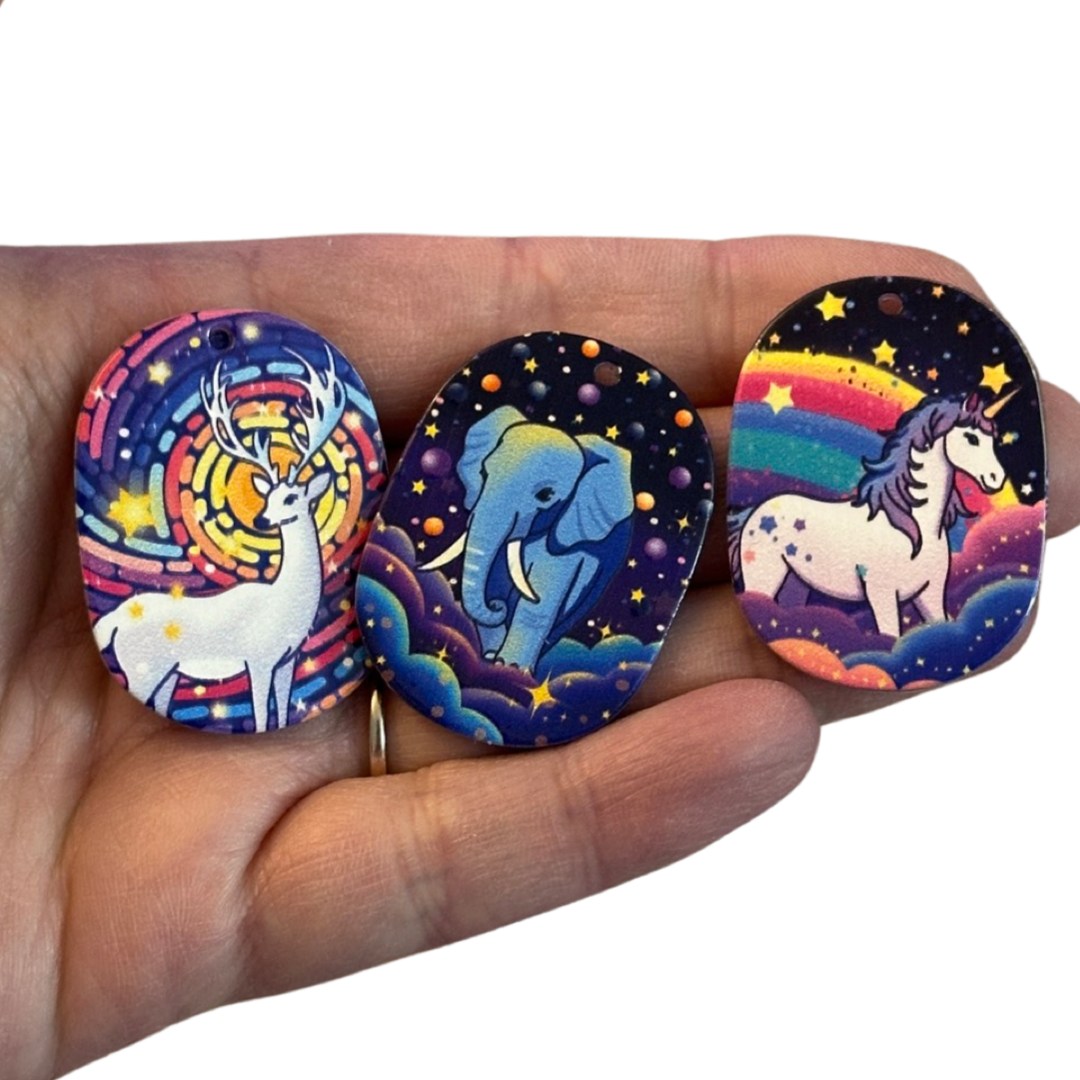 3pcs Deer elephant unicorn Glitter Galaxy card charms