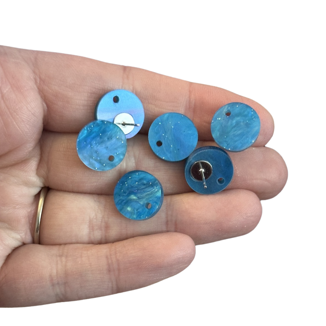 6pcs/3 Pairs Blue Marble Swirl studs with hole