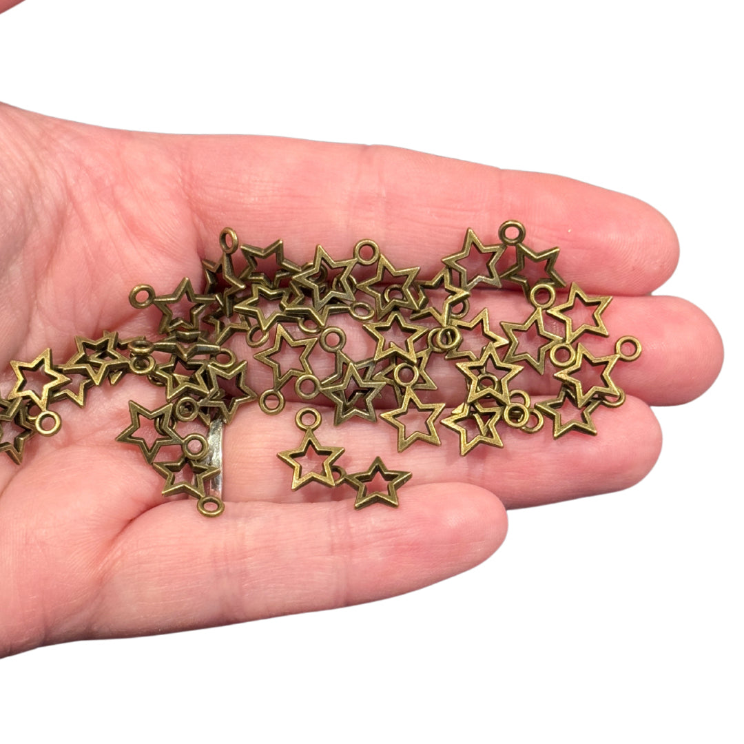 40pcs Tiny Antique Gold tone cutout Star Charms