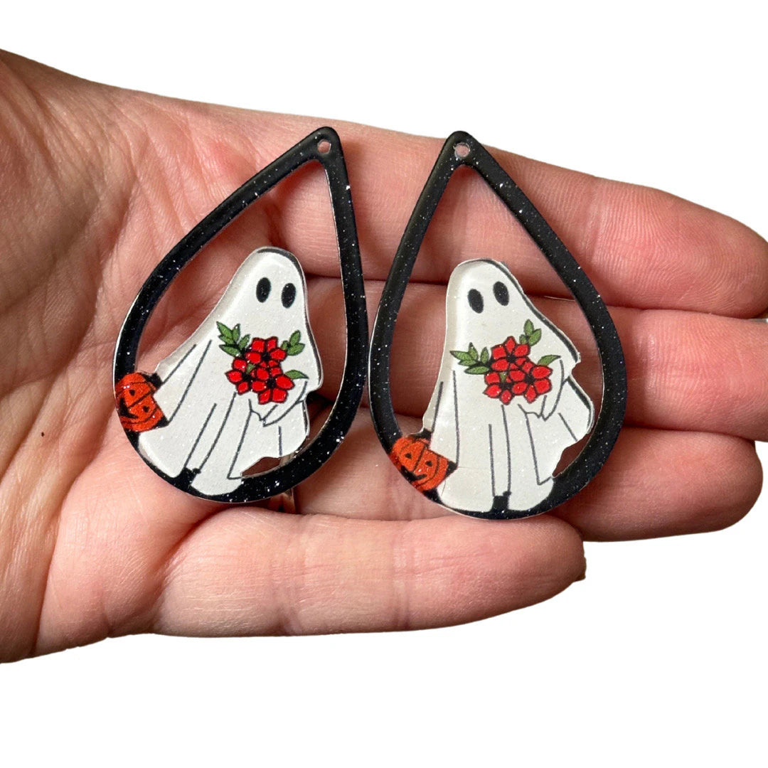 2pcs Trick or Treating Ghost Teardrop Charms