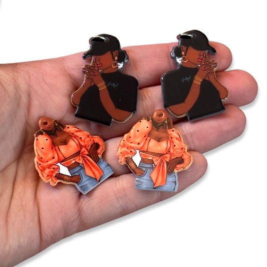 4pcs/2 sets Black Woman Charms