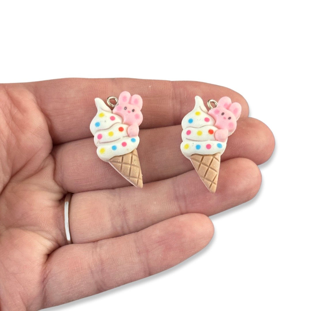 4pcs Bunny Ice Cream Cone Charms