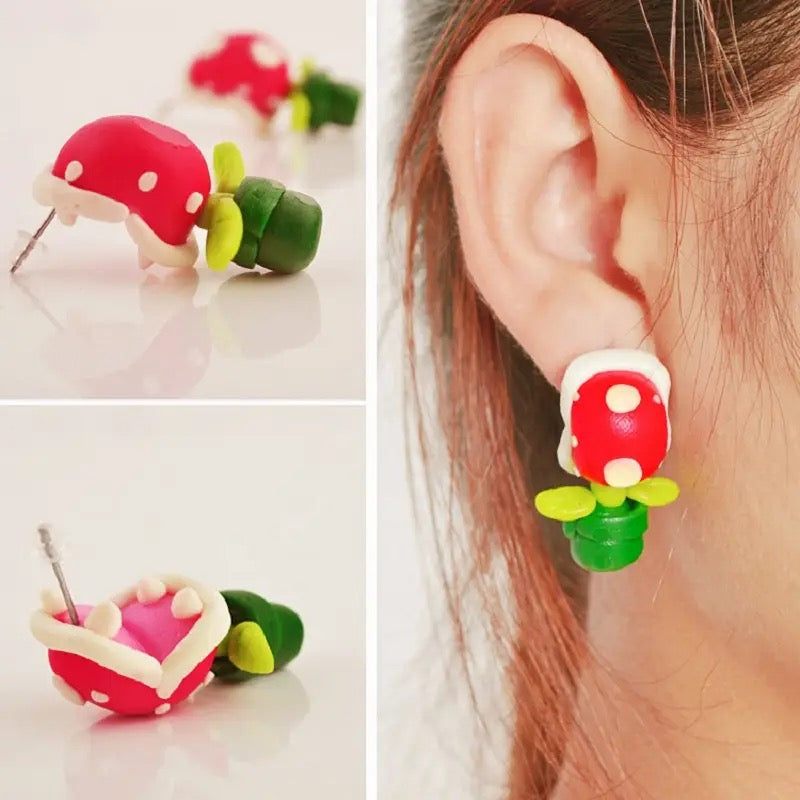 Mario biting flowers Earrings piranha plant