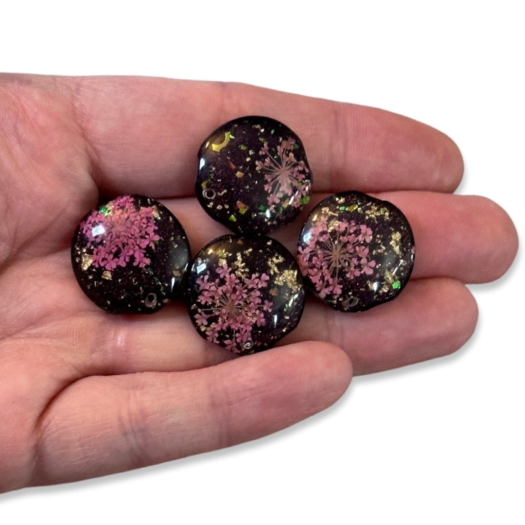 10pcs Dried Pink Flowers glitter Charms